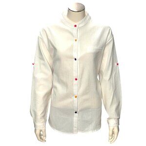 CCC Oversized White Button Up Shirt Colorful Buttons High Low Hem Casual Wear 3X